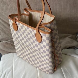 Vintage Rare Louis Vuitton Neverfull MM Damier Azur White Tote Bag